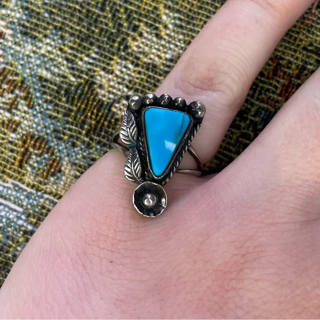 Vintage Sterling Silver Western Left Foot Turquoise Ring